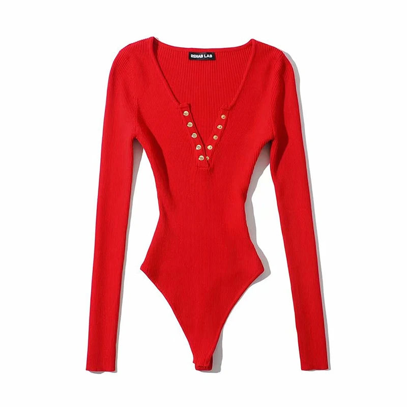 Long Sleeve Knitted High Elastic Slim Bodysuits