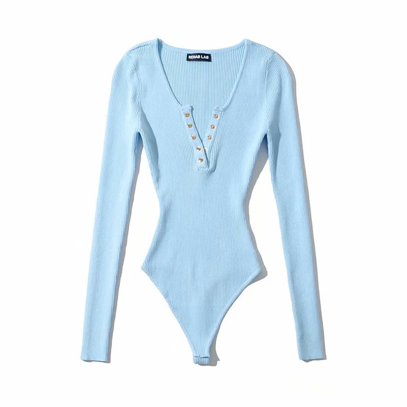 Long Sleeve Knitted High Elastic Slim Bodysuits
