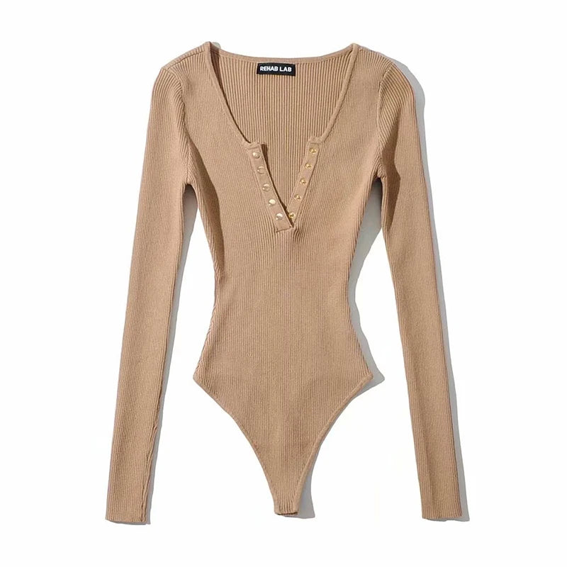 Long Sleeve Knitted High Elastic Slim Bodysuits