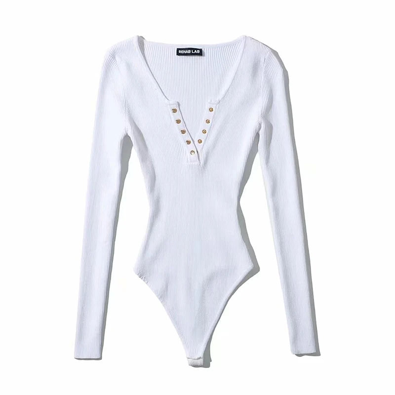 Long Sleeve Knitted High Elastic Slim Bodysuits