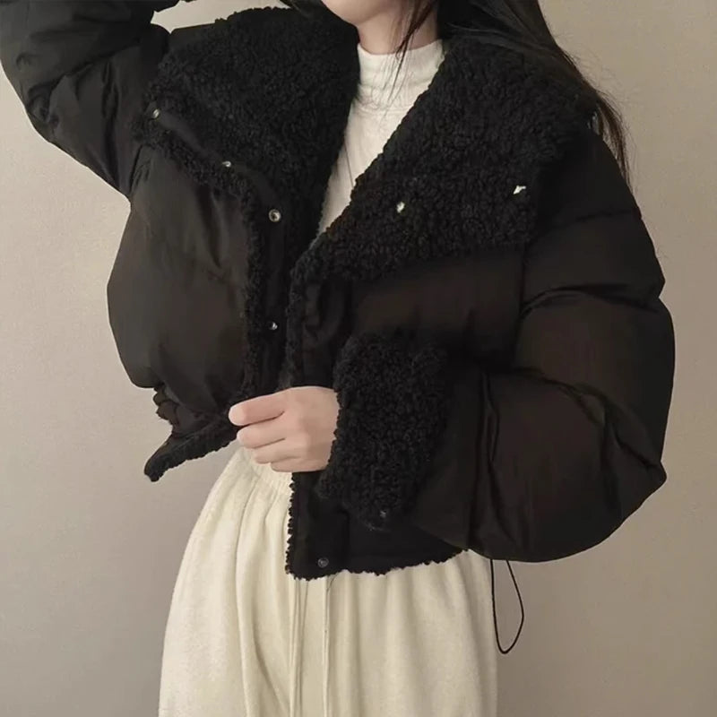 Lapel Bomber Lamb Fur Loose Cotton Coat