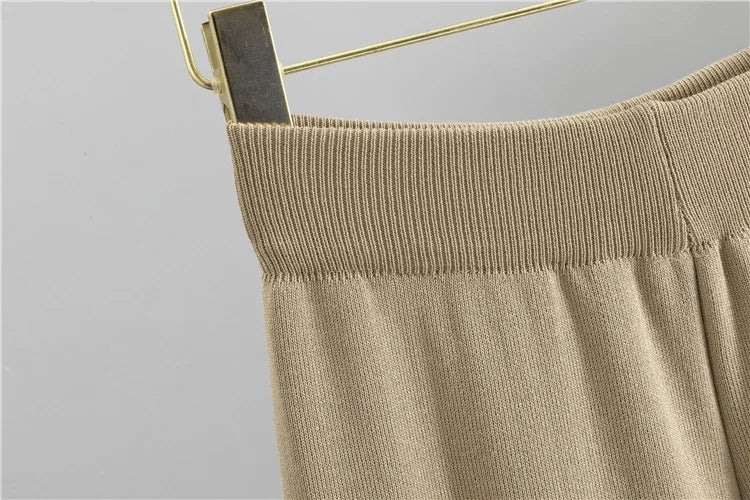 Elegant Knitted 2 Piece Sets Sweater Cardigan Tops And High Waist Wide Leg Pants Outfit