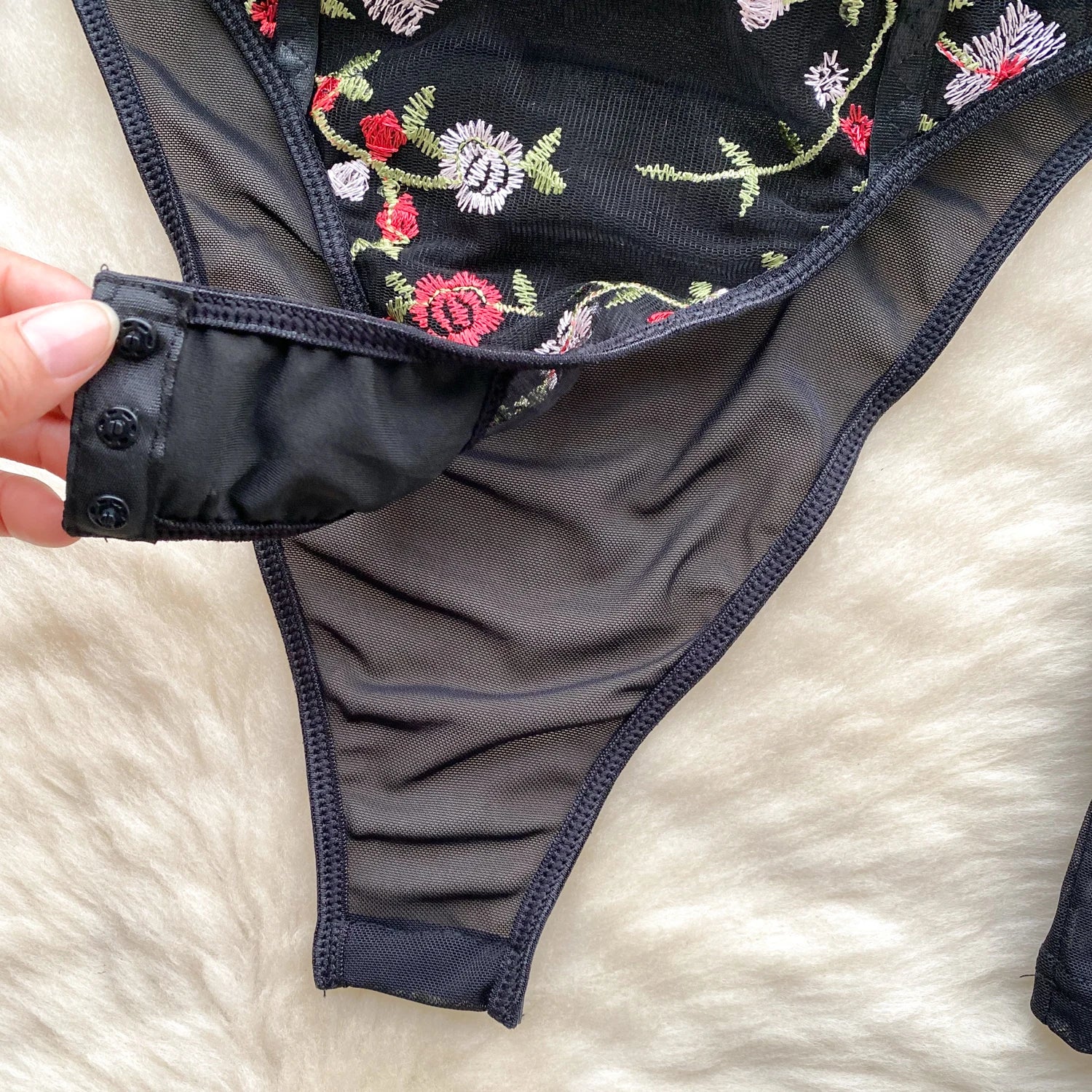 Retro Embroidery Floral Mesh Bodysuits