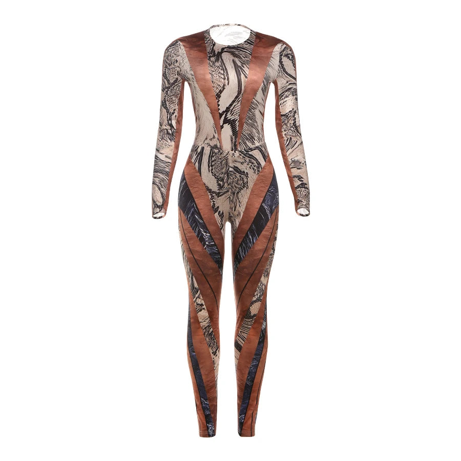 Patchwork 2 Piece Set Bodysuit Tops+Leggings Tight Stretch Matching Outfits Jumpsuit