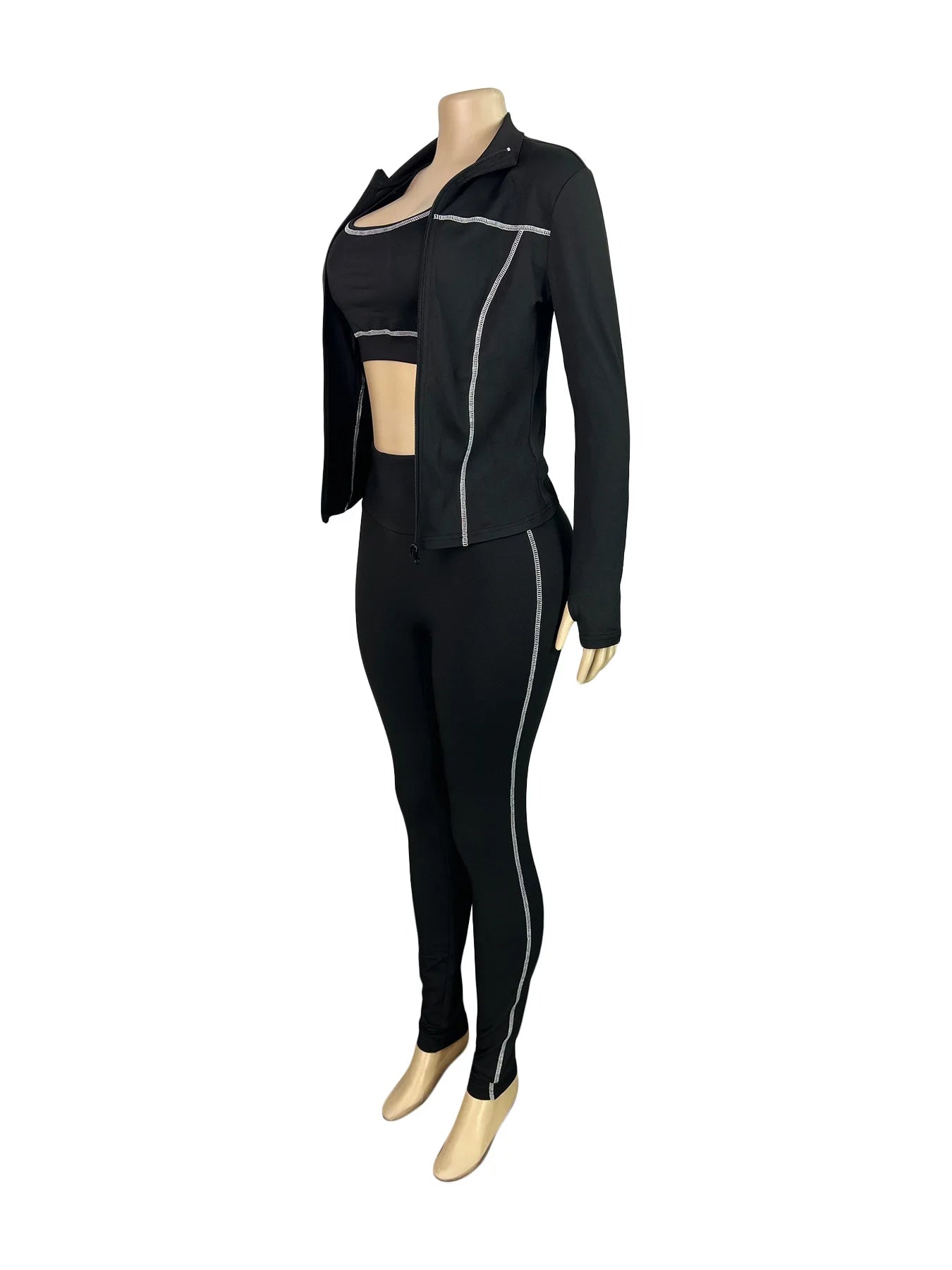 Casual 3 Piece Elastic Vest+Zip Jacket+Leggings Matching  Tracksuit