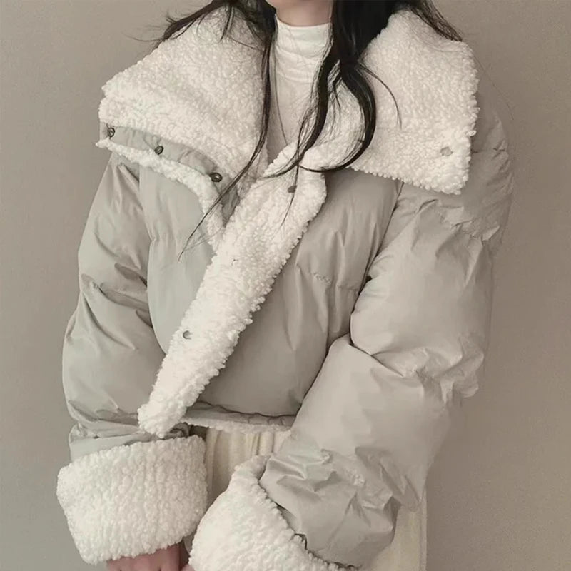 Lapel Bomber Lamb Fur Loose Cotton Coat