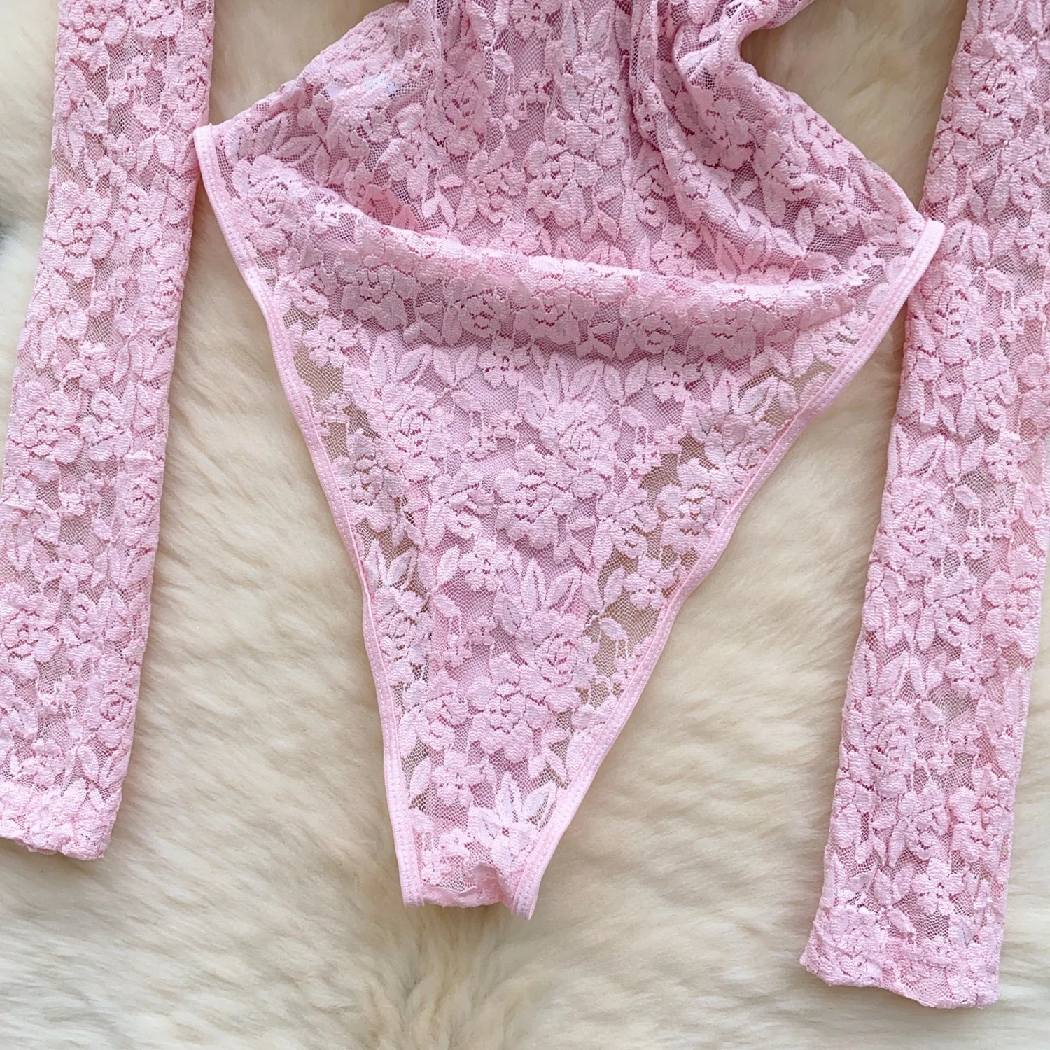 Lace Splice Mesh V Neck Long Sleeves Bodysuits