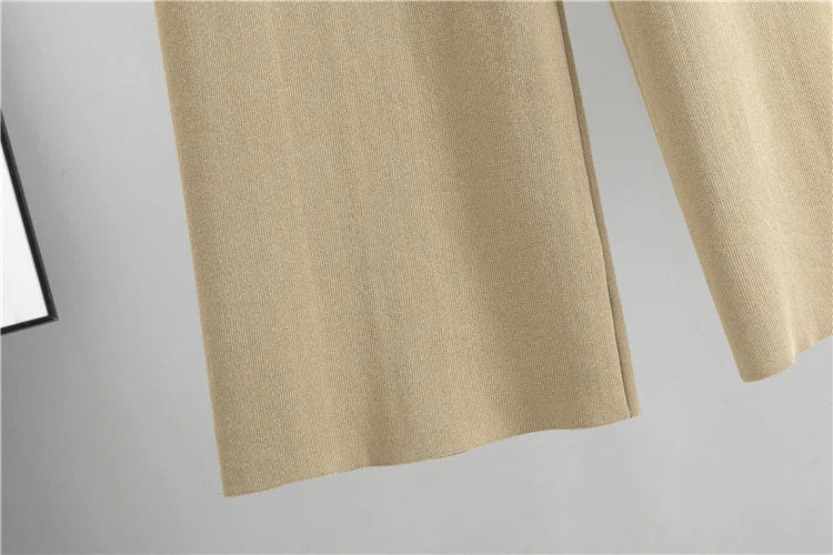 Elegant Knitted 2 Piece Sets Sweater Cardigan Tops And High Waist Wide Leg Pants Outfit