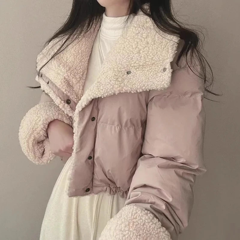Lapel Bomber Lamb Fur Loose Cotton Coat