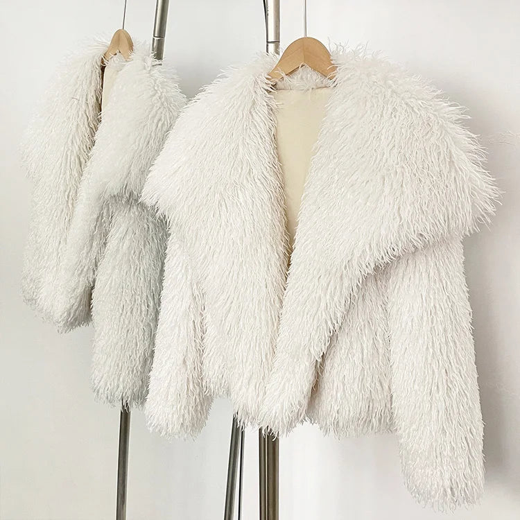 Faux Fur Long Sleeve Thick Warm Overcoat Outwear Fluffy Coat