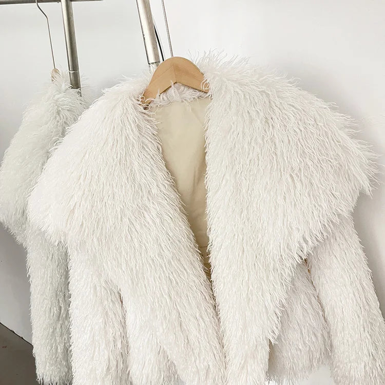 Faux Fur Long Sleeve Thick Warm Overcoat Outwear Fluffy Coat