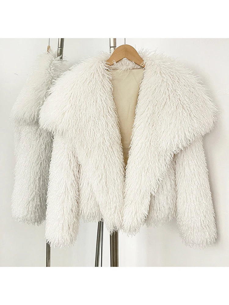 Faux Fur Long Sleeve Thick Warm Overcoat Outwear Fluffy Coat