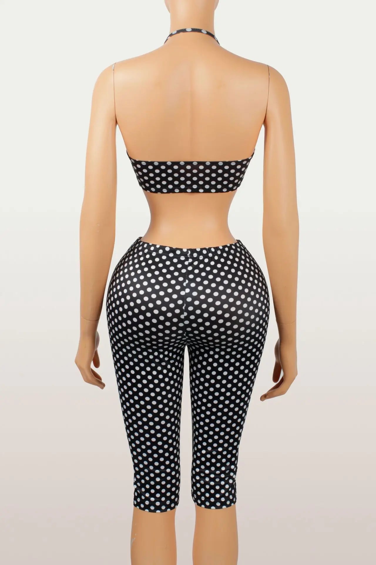 Polka Dot Print Two Piece Set Halter Tank Tops + Bike Shorts Matching Set