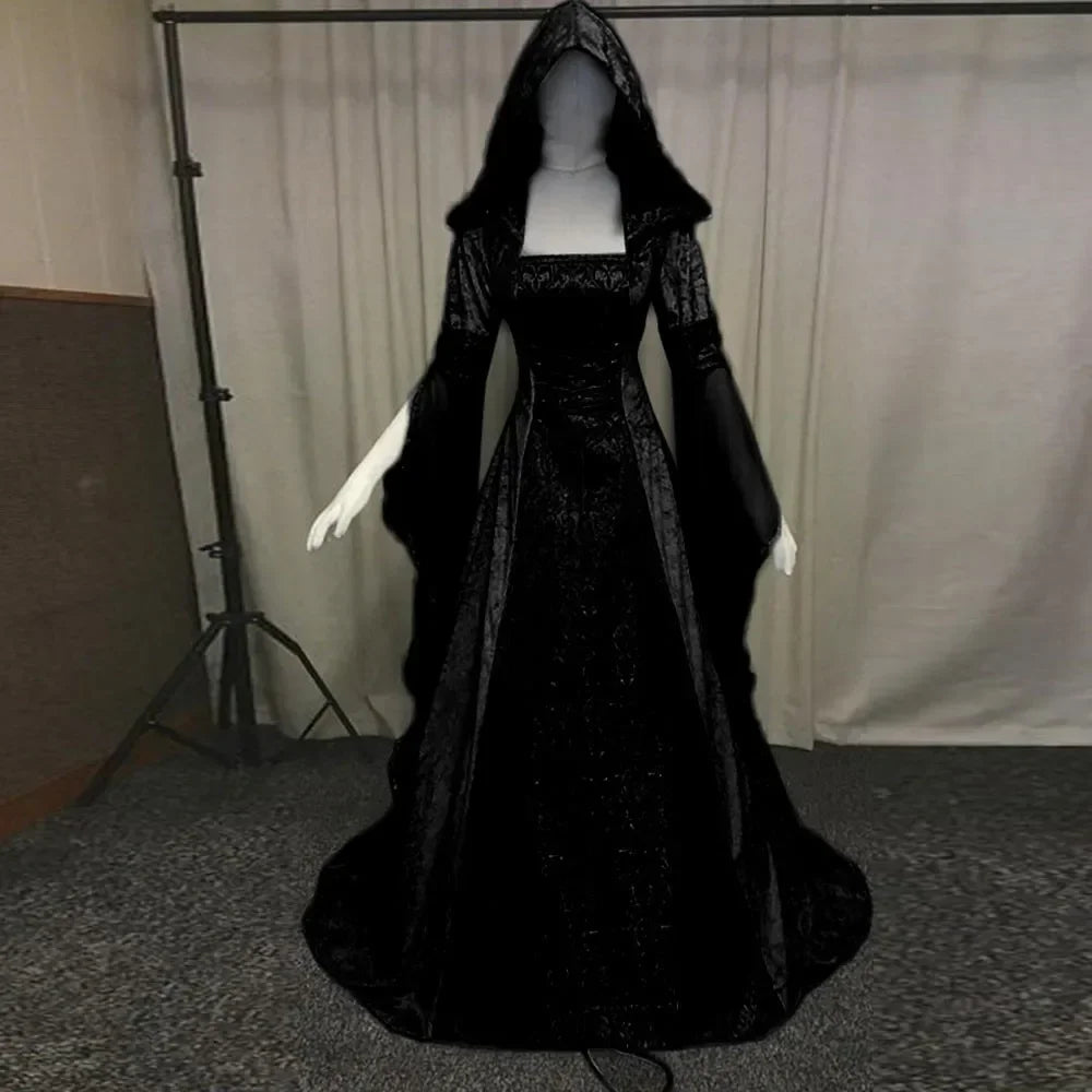 Deluxe Witch Medieval Renaissance Maxi Train Dress Costume