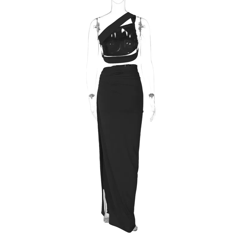 Sleeveless Asymmetric Bandage Lace Up Two Piece Set