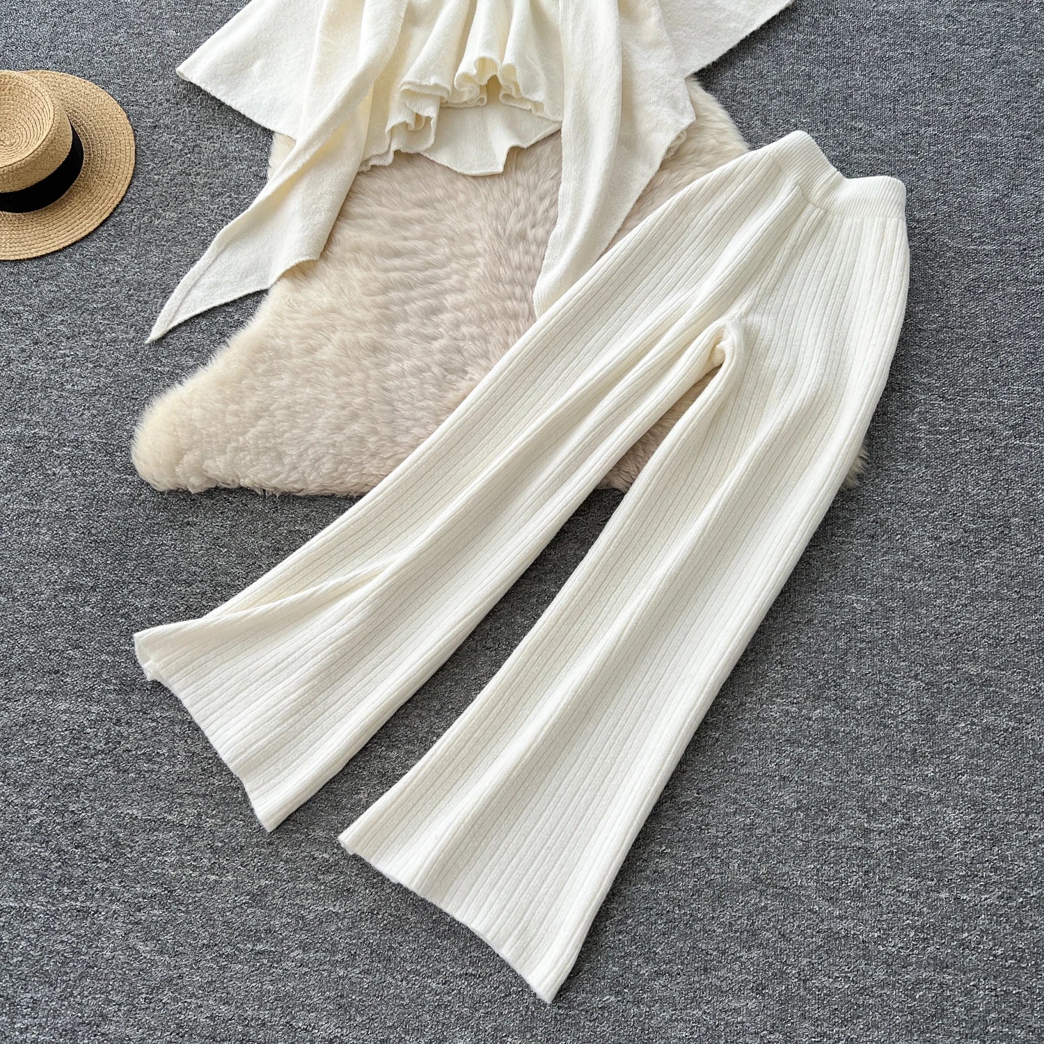 Autumn Warm Sweater Suits Mini Strap Vest+Outerwear Cardigans+Basic Long Pants Three Pieces Sets