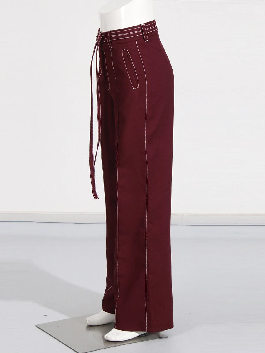 Two Piece Set Notched Collar Long Sleeve Top High Waist Straight Pant Temperament Sets