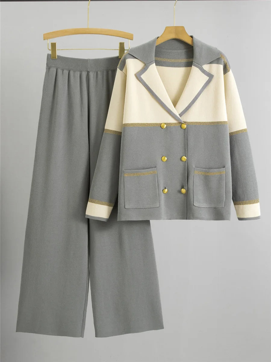 Knitted 2 Piece Sets Sweater Cardigan High Waist Sweatpants Outfit
