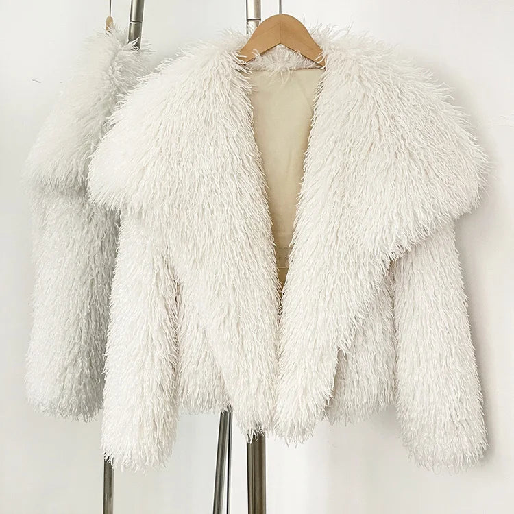 Faux Fur Long Sleeve Thick Warm Overcoat Outwear Fluffy Coat