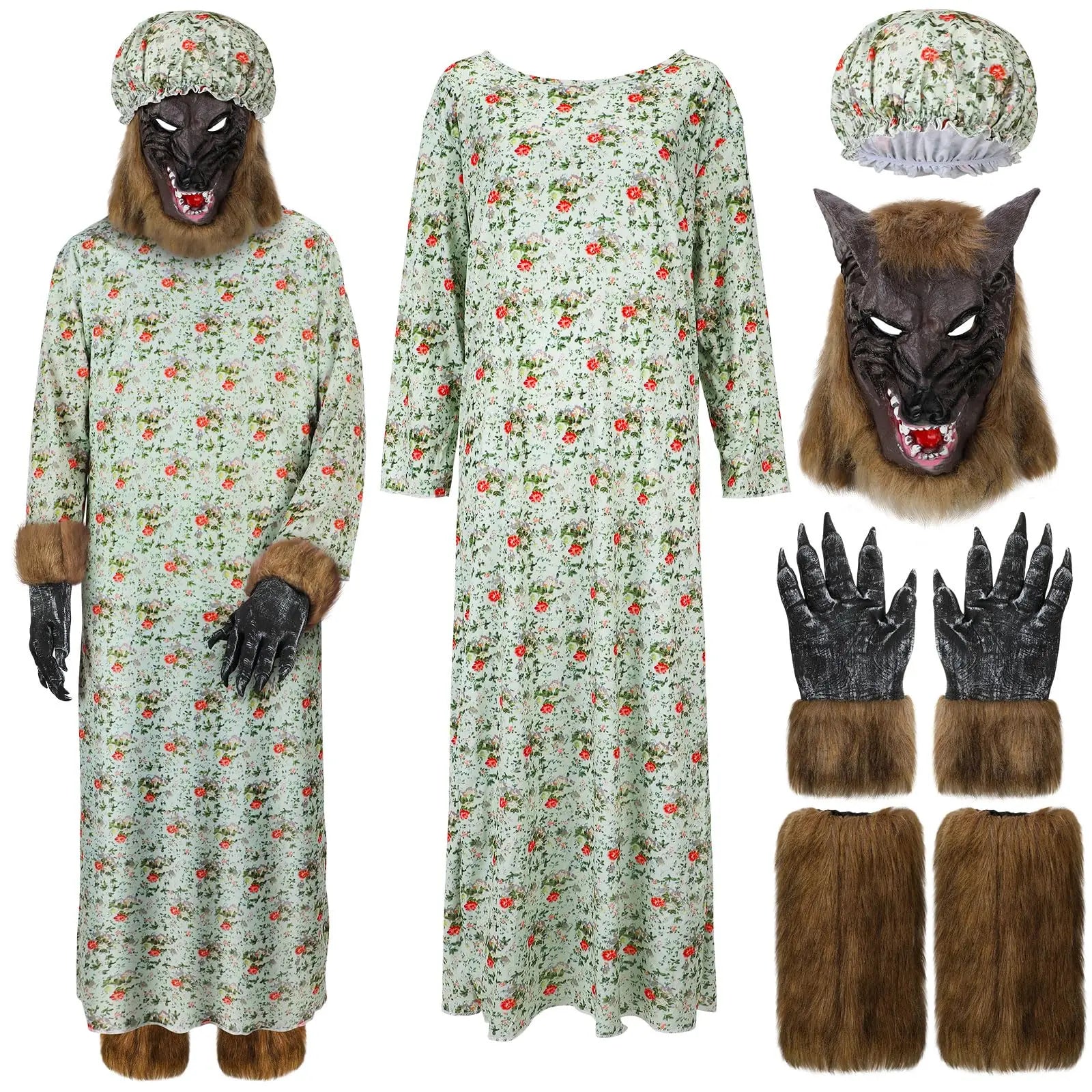 Wolf Granny Costume Set Adult Cosplay Dress Outfit