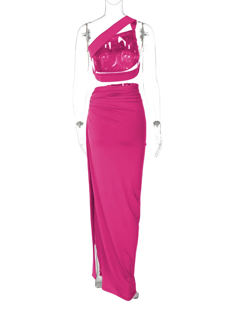 Sleeveless Asymmetric Bandage Lace Up Two Piece Set