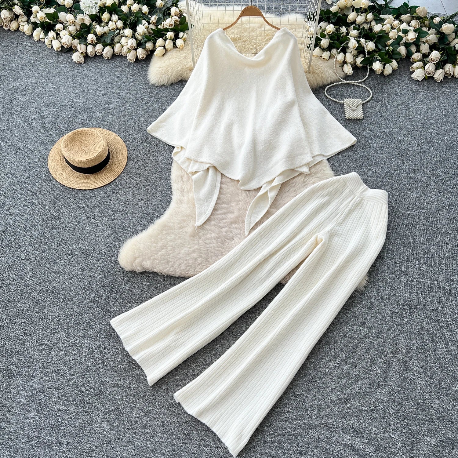 Autumn Warm Sweater Suits Mini Strap Vest+Outerwear Cardigans+Basic Long Pants Three Pieces Sets