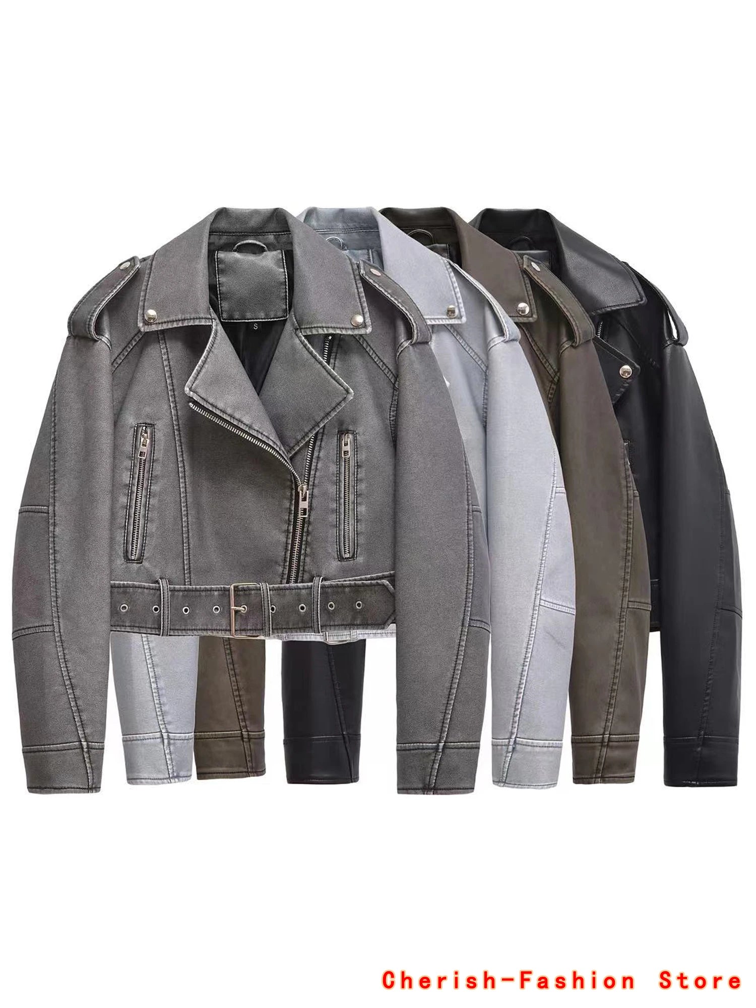 Faux PU Motorcycle Short Leather Jacket