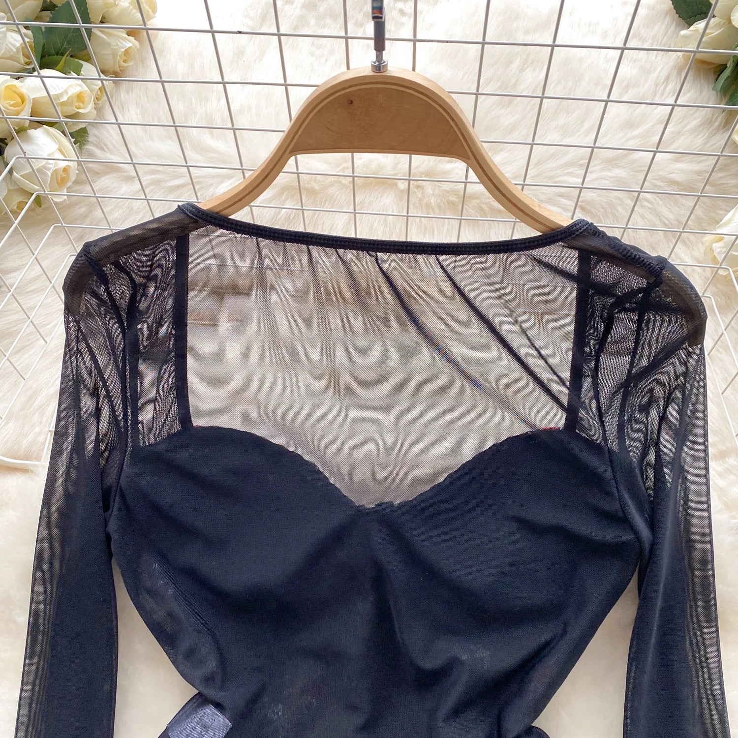 Retro Embroidery Floral Mesh Bodysuits