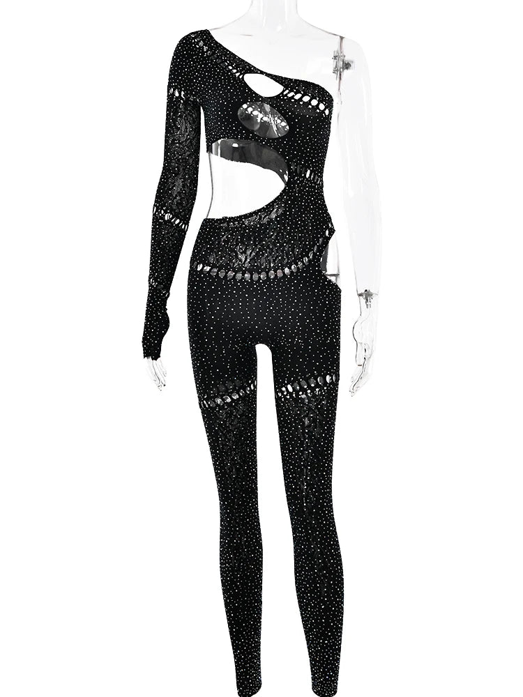 Hollow Out Luminous Rhinestone Jumpsuit.