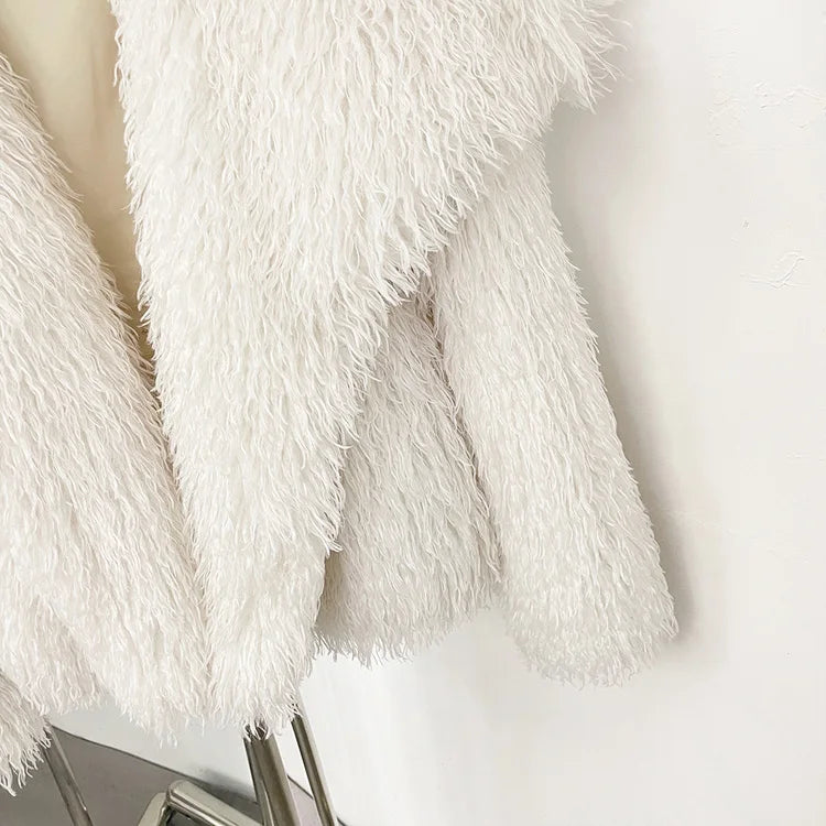 Faux Fur Long Sleeve Thick Warm Overcoat Outwear Fluffy Coat