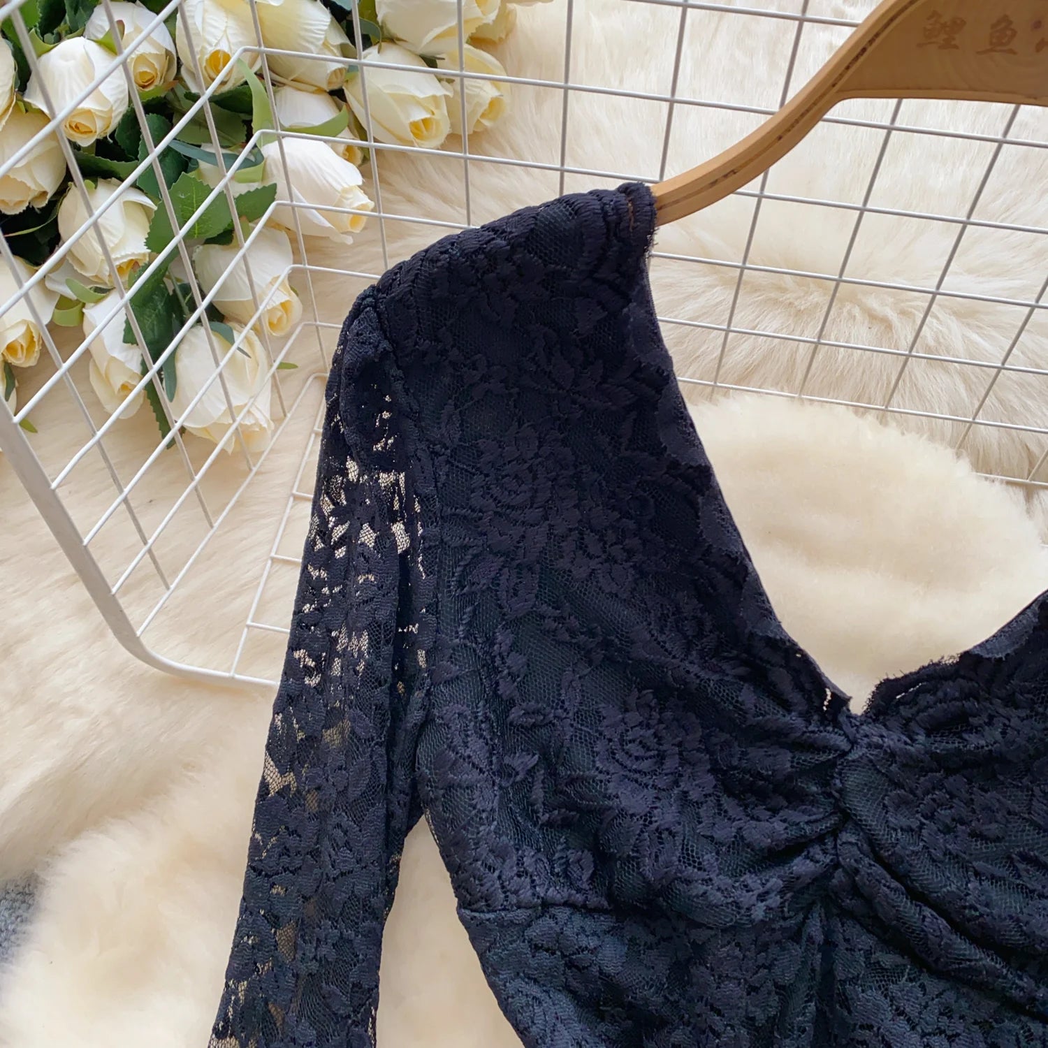 Lace Splice Mesh V Neck Long Sleeves Bodysuits