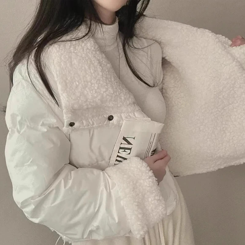 Lapel Bomber Lamb Fur Loose Cotton Coat