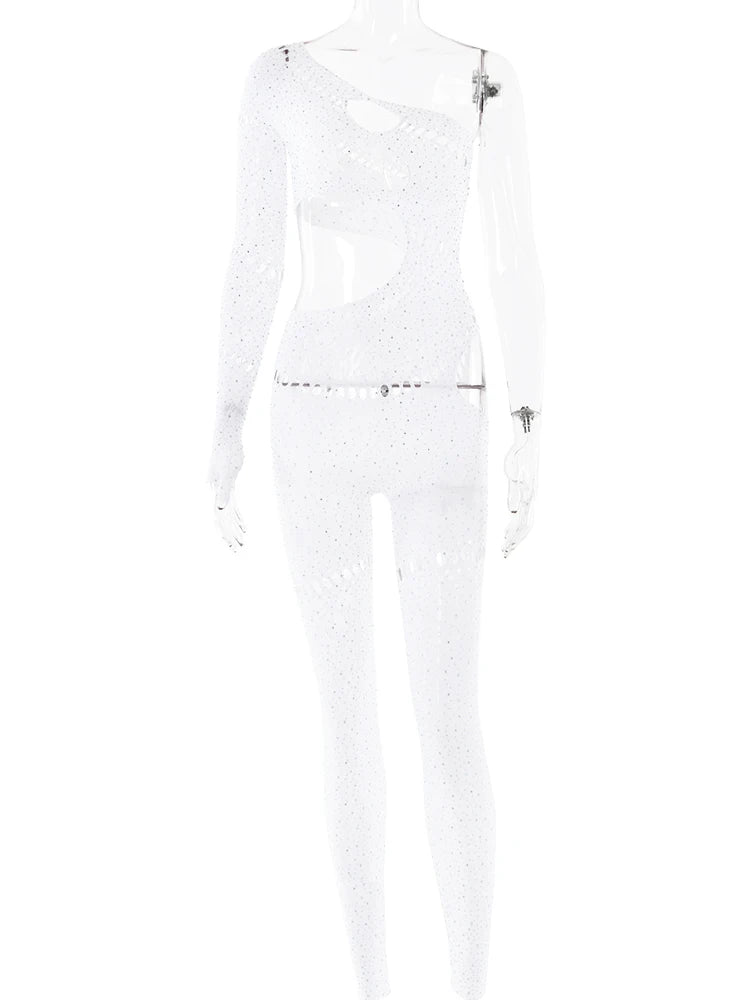 Hollow Out Luminous Rhinestone Jumpsuit.