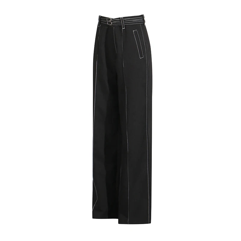 Two Piece Set Notched Collar Long Sleeve Top High Waist Straight Pant Temperament Sets