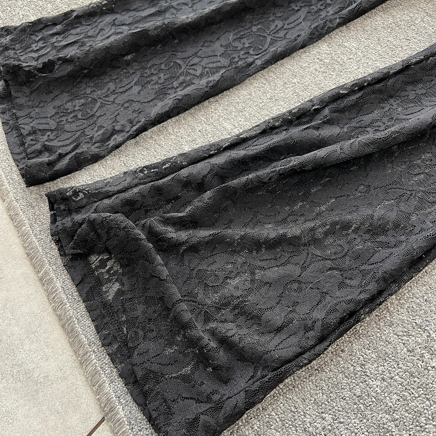 Lace Sheer Lapel Long Sleeves Slim Bodysuits+Elastic Long Pants Sets