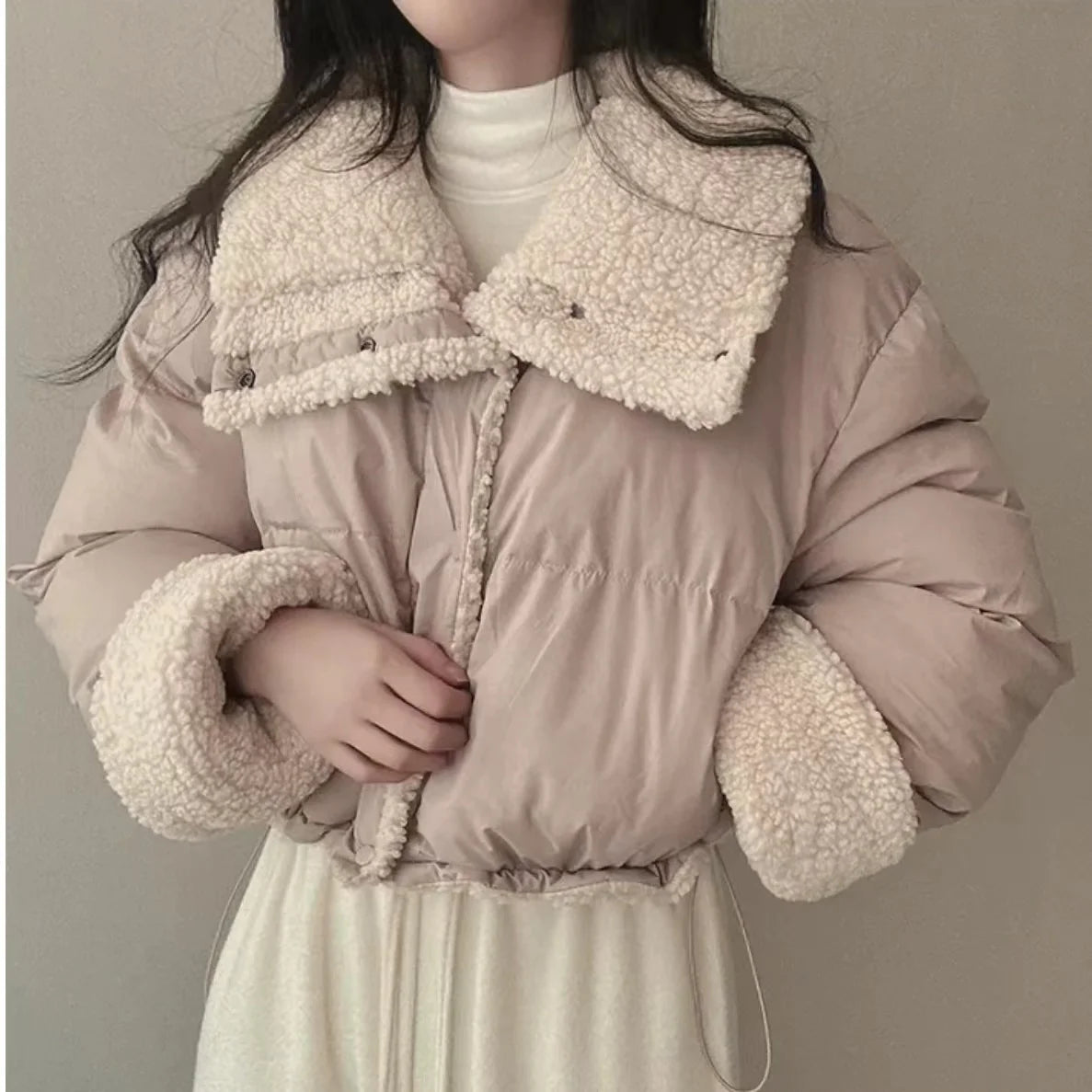 Lapel Bomber Lamb Fur Loose Cotton Coat