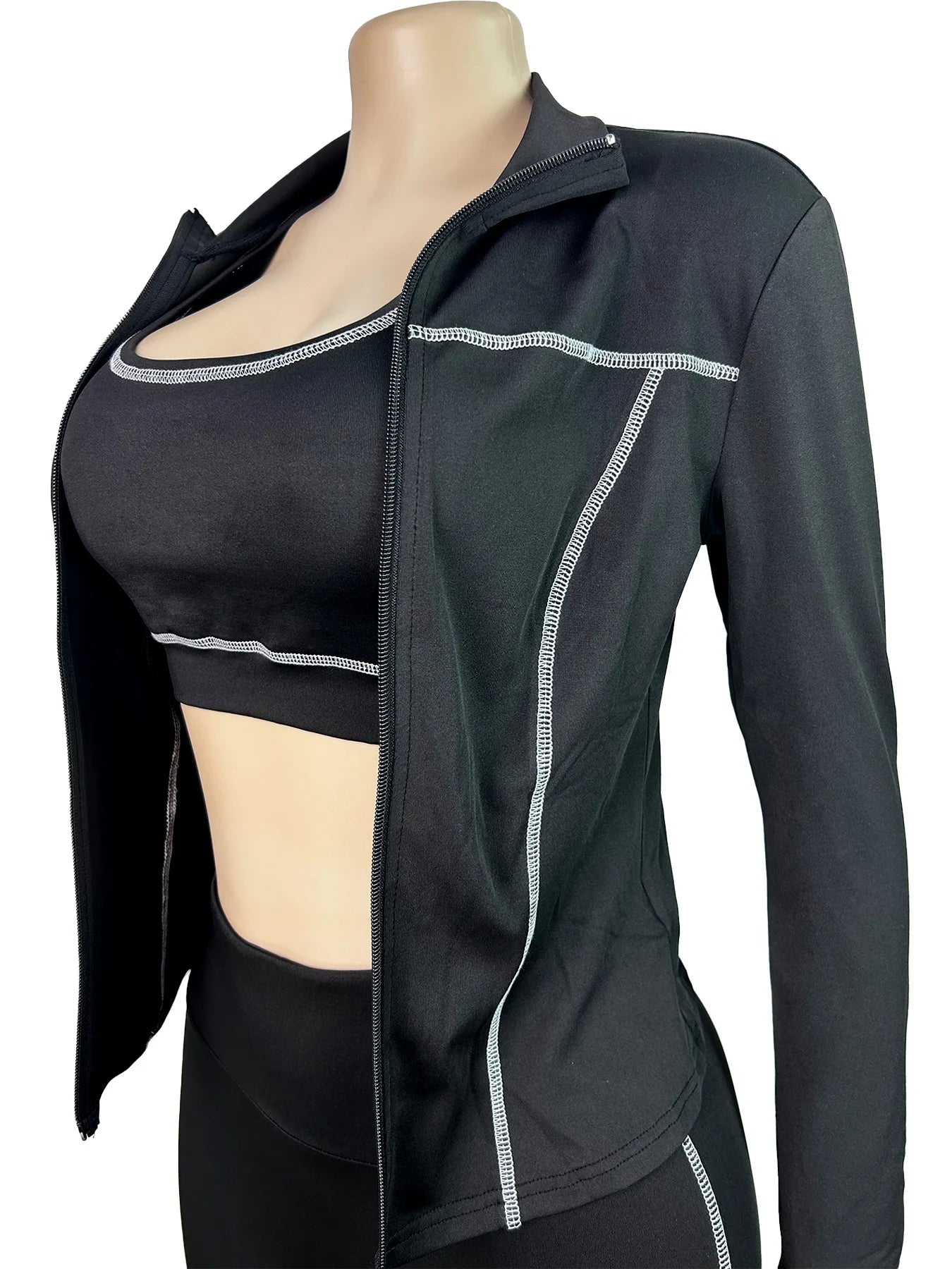 Casual 3 Piece Elastic Vest+Zip Jacket+Leggings Matching  Tracksuit