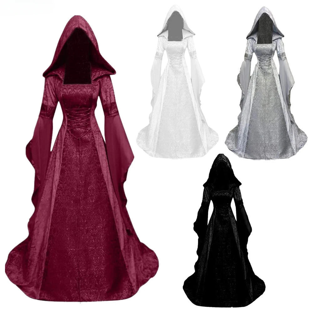 Deluxe Witch Medieval Renaissance Maxi Train Dress Costume