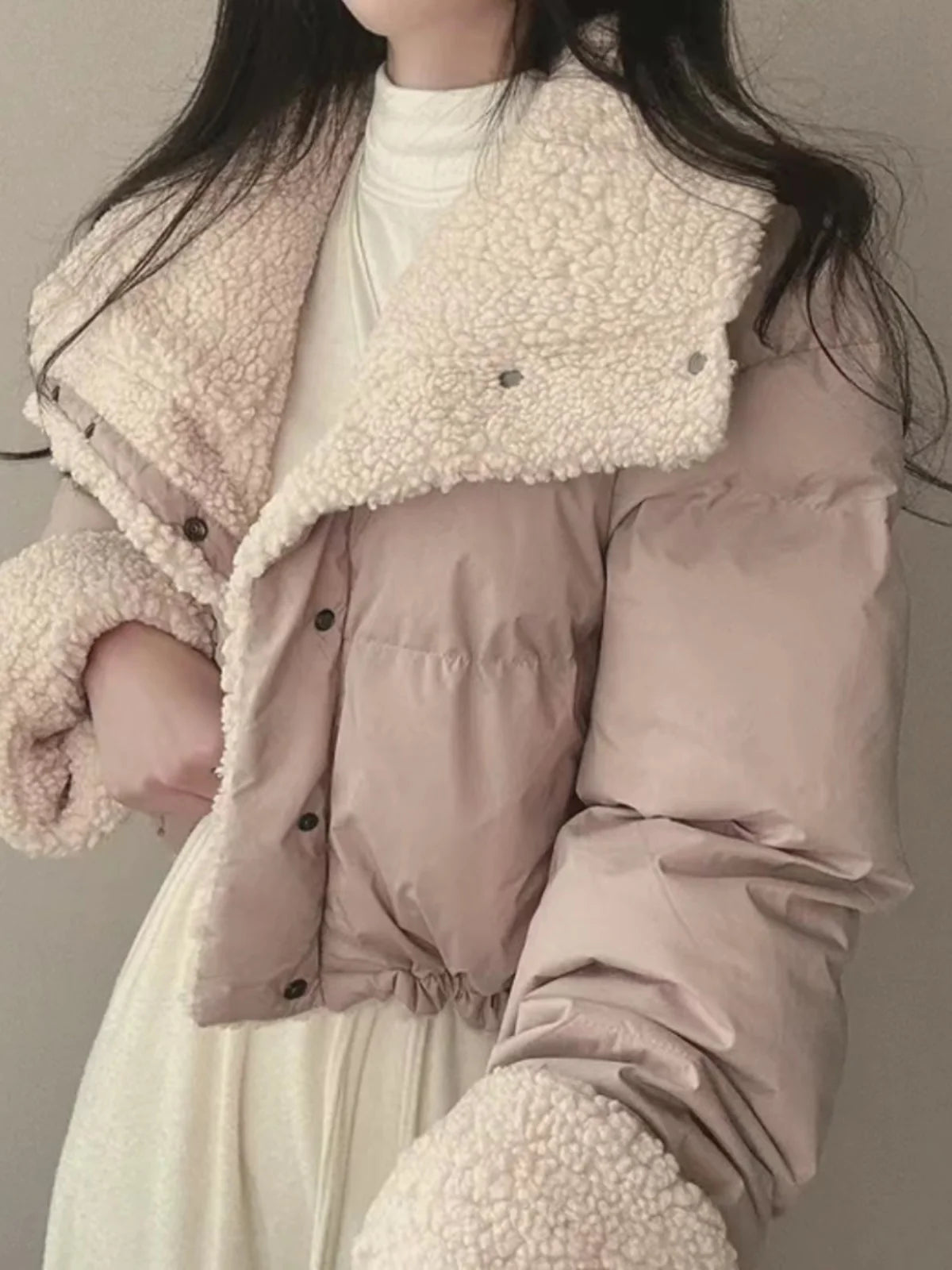 Lapel Bomber Lamb Fur Loose Cotton Coat