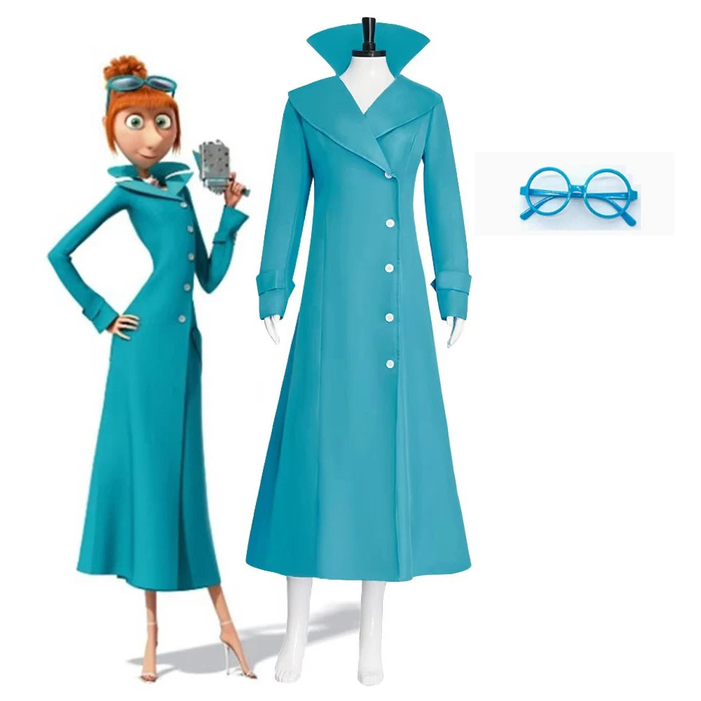 Lucy Wilde Cosplay Costume Blue Long Jacket Animated Movies Lucy's Overcoat Wome Halloween Partyn's Trench Coat Wig For Woman