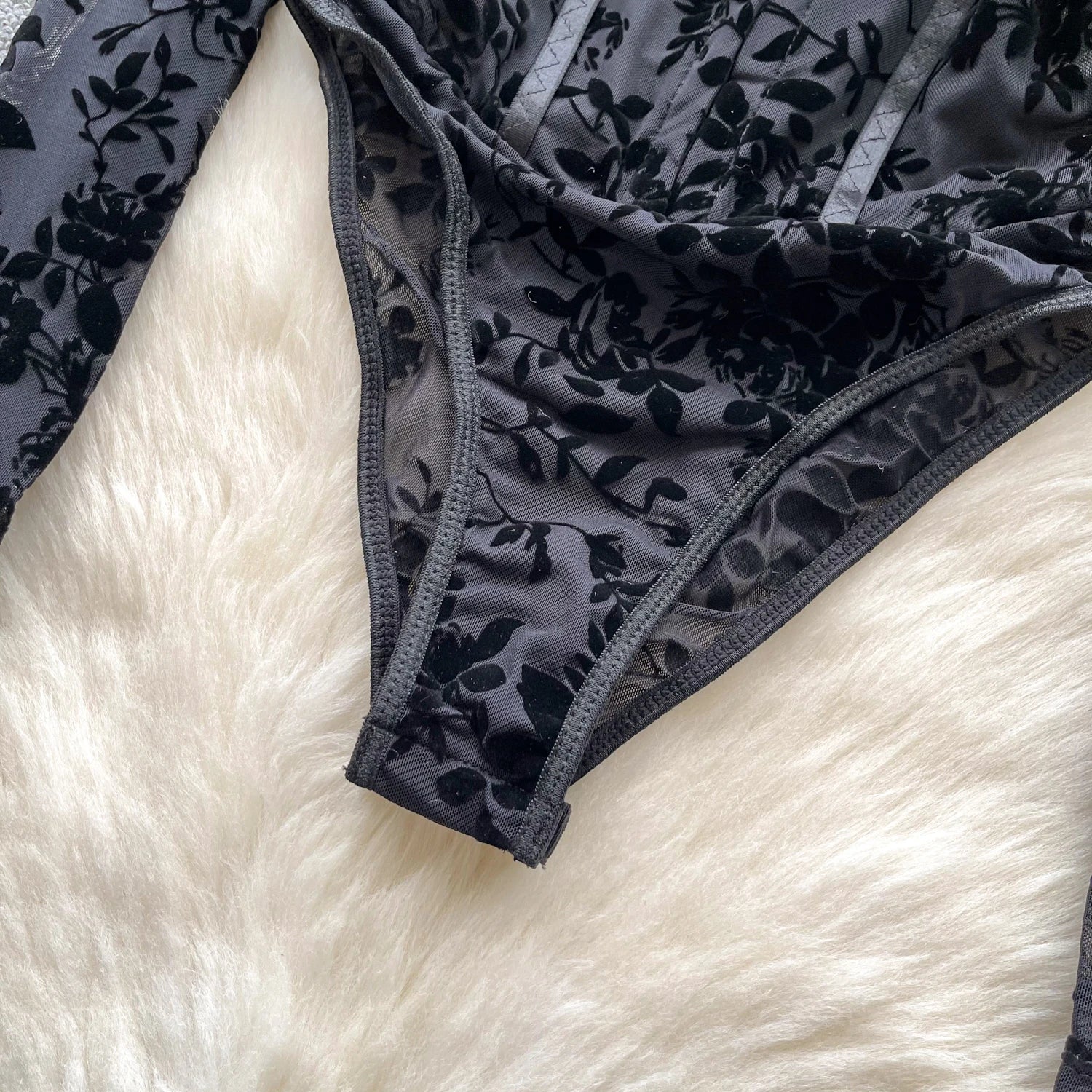 Floral Transparent Open Crotch Slim Corset Blouse Bodysuits