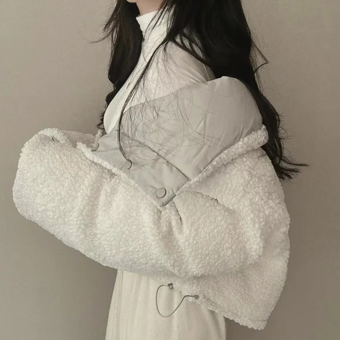 Lapel Bomber Lamb Fur Loose Cotton Coat