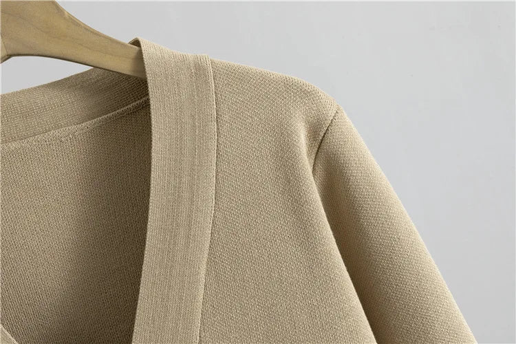 Elegant Knitted 2 Piece Sets Sweater Cardigan Tops And High Waist Wide Leg Pants Outfit