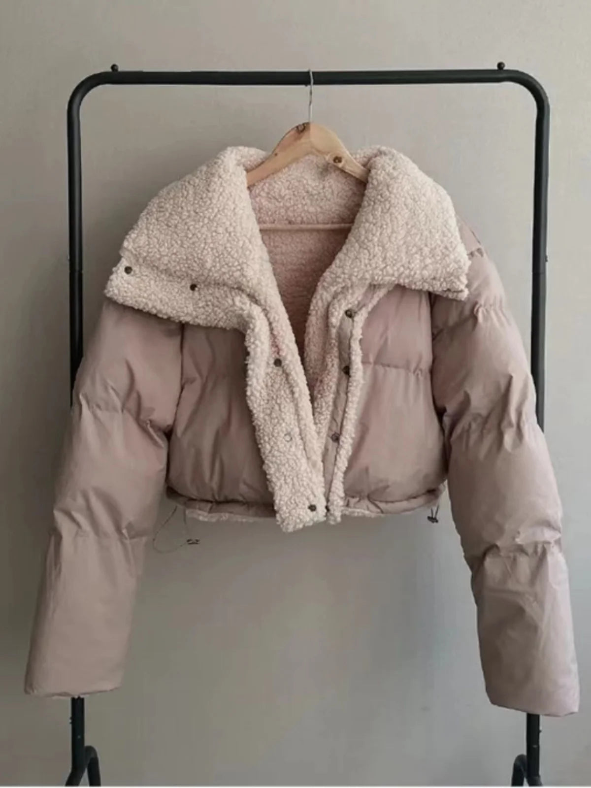 Lapel Bomber Lamb Fur Loose Cotton Coat