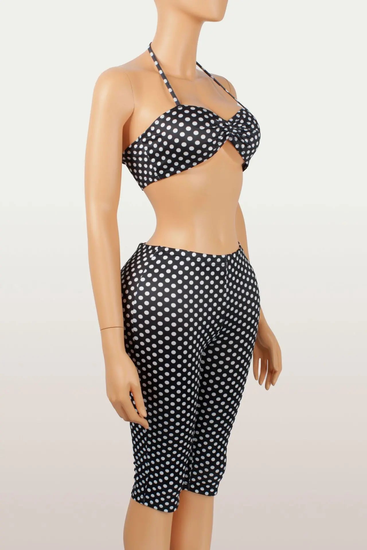Polka Dot Print Two Piece Set Halter Tank Tops + Bike Shorts Matching Set