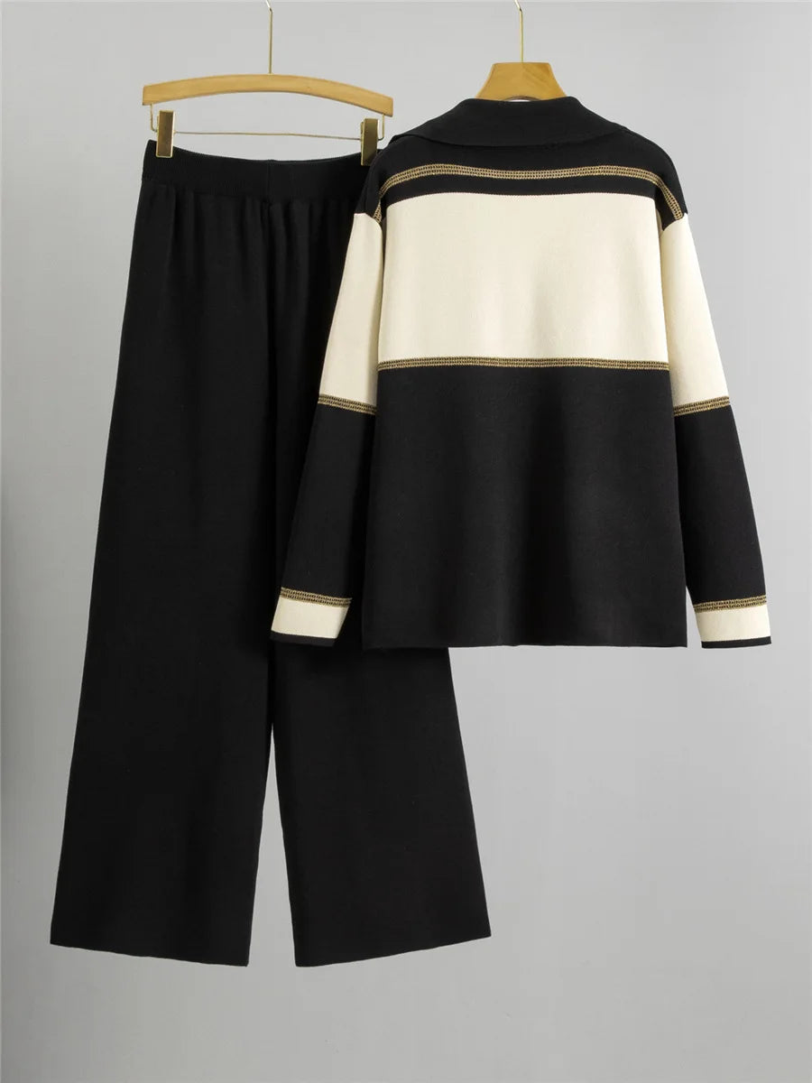 Knitted 2 Piece Sets Sweater Cardigan High Waist Sweatpants Outfit