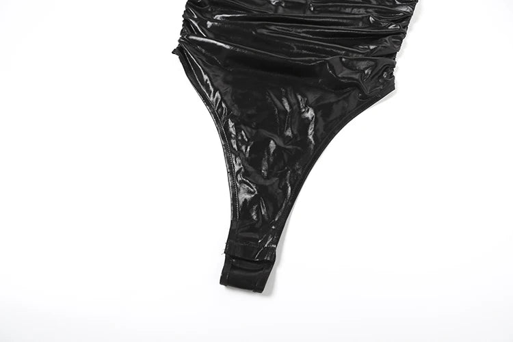 Reflective Strapless Bodysuits+Shirring Bandage Irregular Skirts Two Piece Set