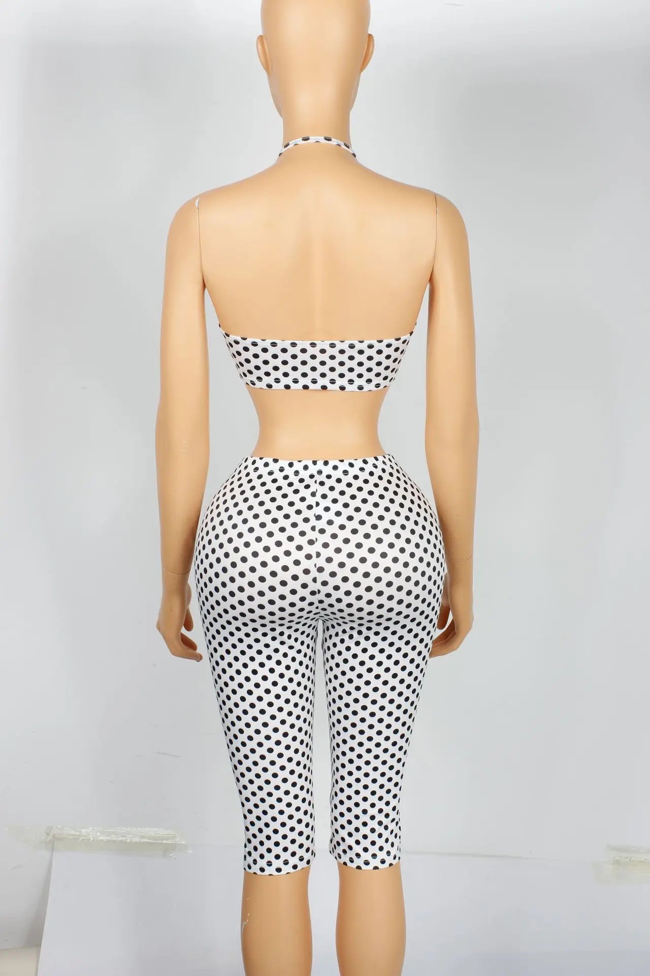 Polka Dot Print Two Piece Set Halter Tank Tops + Bike Shorts Matching Set