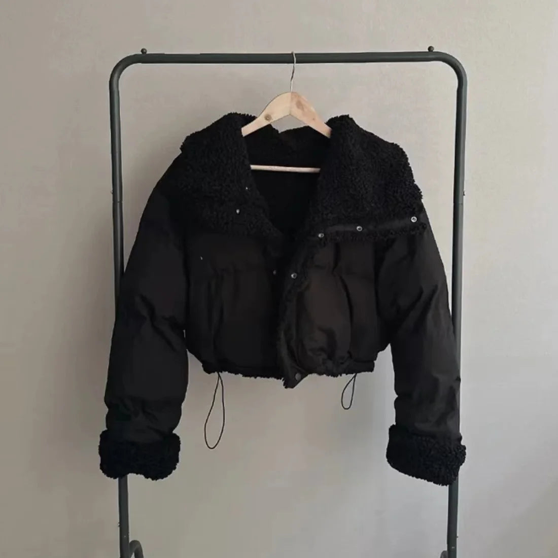 Lapel Bomber Lamb Fur Loose Cotton Coat