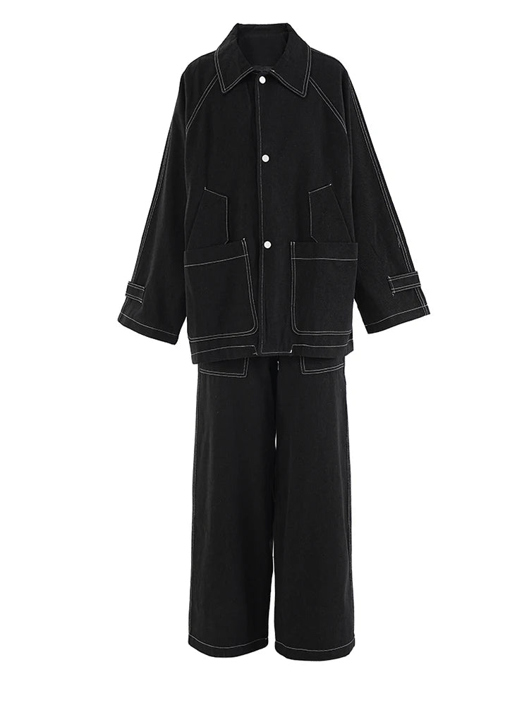 Big Size Denim Jacket Wide Leg Trousers Women's Two Piece Suit